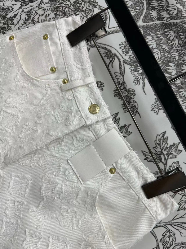 LV Fil Coupe Monogram Milky White Cotton Shorts