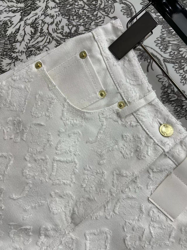 LV Fil Coupe Monogram Milky White Cotton Shorts
