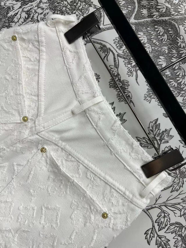 LV Fil Coupe Monogram Milky White Cotton Shorts