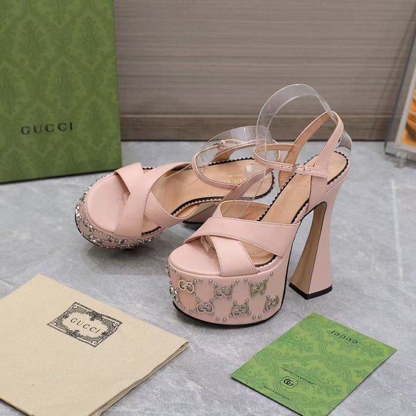 GG Flatform 155mm High Heel Sandal in Baby Pink Cowhide