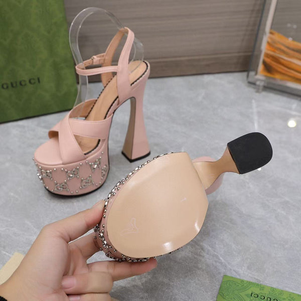 GG Flatform 155mm High Heel Sandal in Baby Pink Cowhide