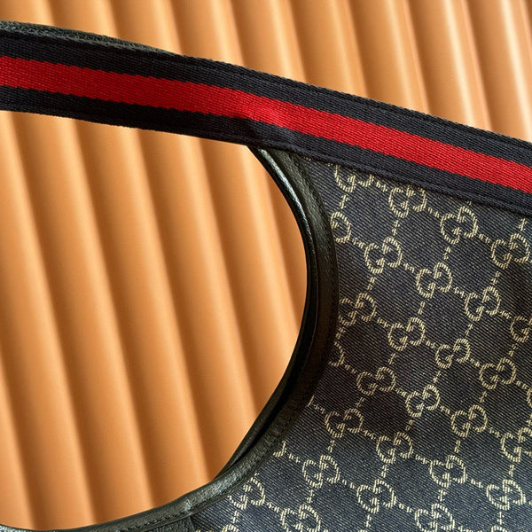 Borsa Gucci Giglio Large Tote in denim blu e rosso