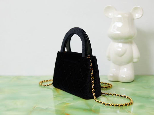 CC Quilted Mini Kelly Bag Black Velvet