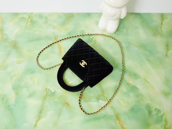 CC Quilted Mini Kelly Bag Black Velvet
