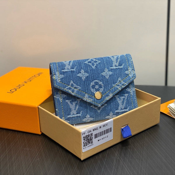 LV Victorine Monogram Wallet Denim Blue Cotton Cowhide