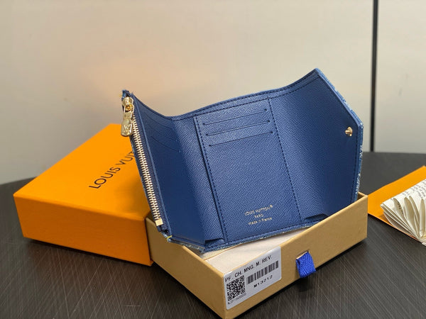LV Victorine Monogram Wallet Denim Blue Cotton Cowhide