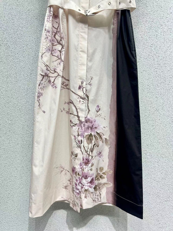 CD 25 Floral Dress With Belt Beige Cotton