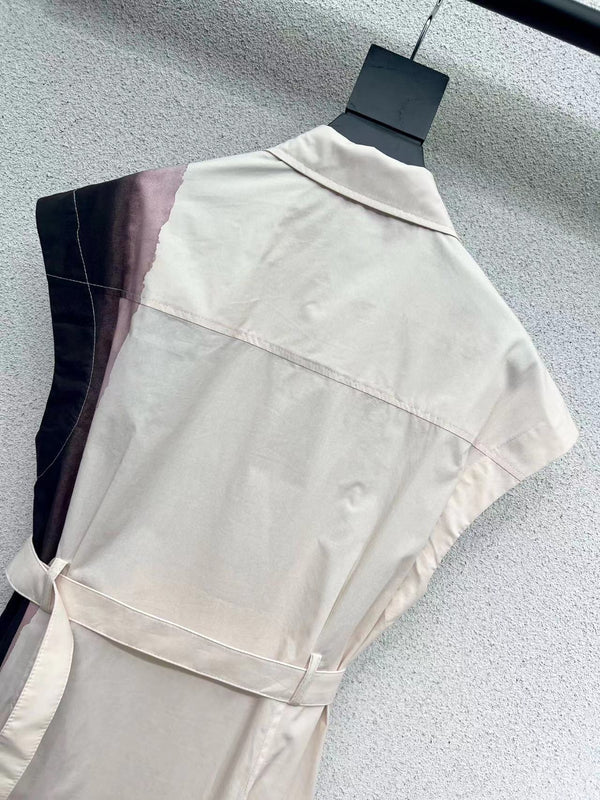 CD 25 Floral Dress With Belt Beige Cotton