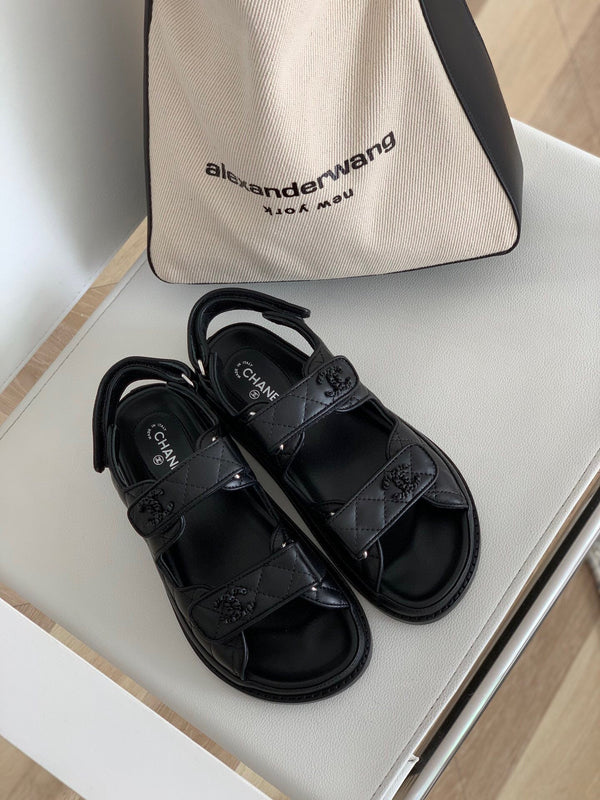 CC 25S Dad Sandal Black Calfskin