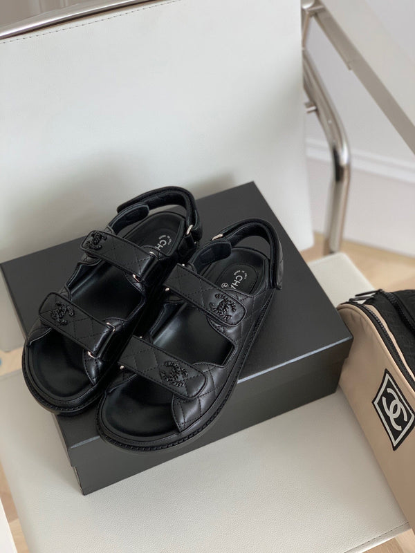 CC 25S Dad Sandal Black Calfskin