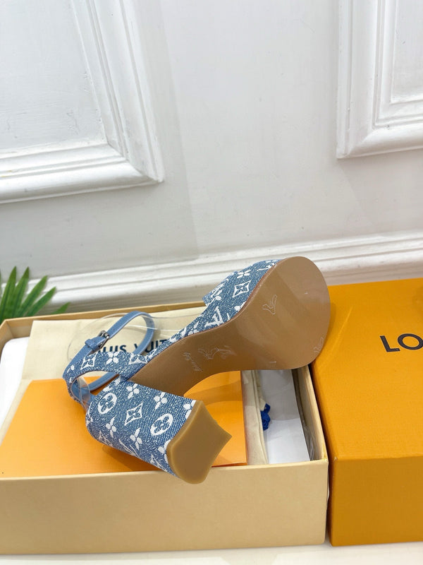 LV Blue Monogram Denim Strap Platform 110mm Sandals
