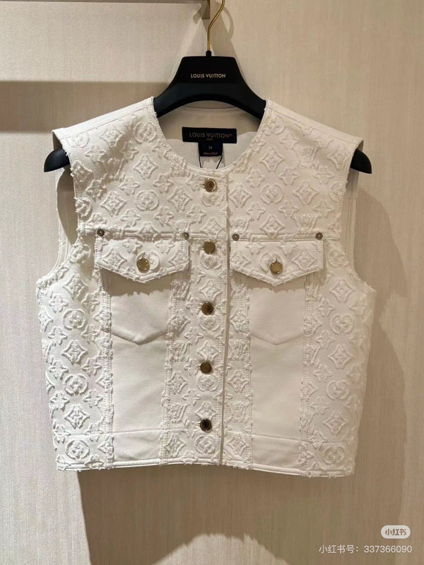 LV Fil Coupe Monogram Milky White Cotton Boxy Jacket