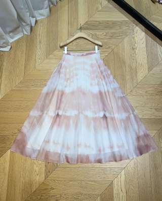 CD High-waist Tie-dye Pattern Skirt Pink mix White Cotton