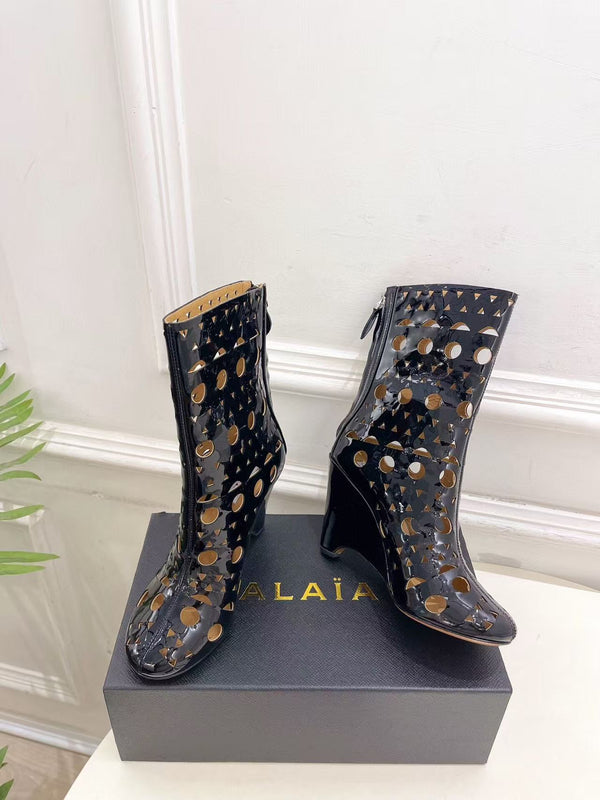 Alaïa Vienne Ankle Wedge Heel Boots 90mm Black Suede