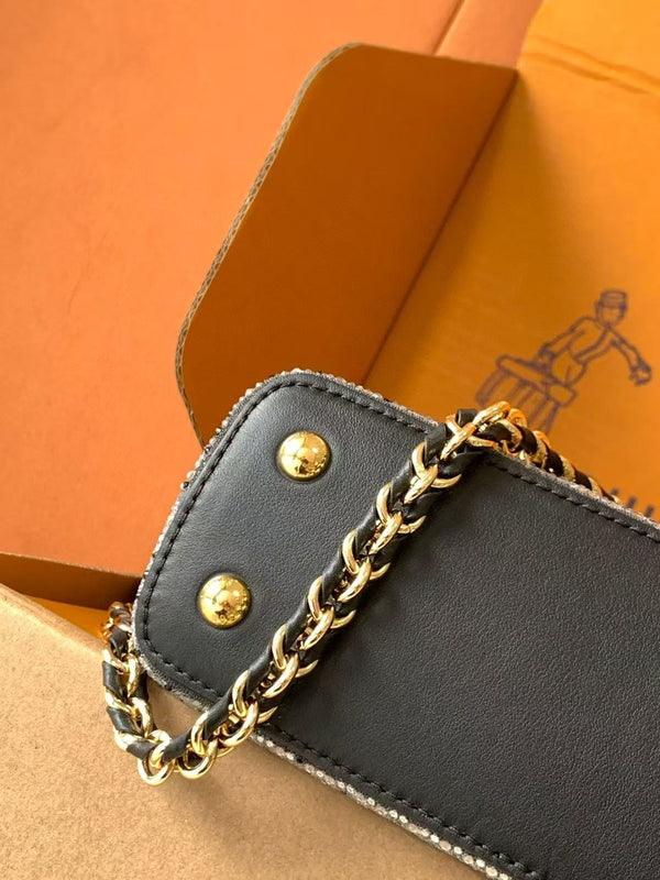 LV 25ss Capucines East-West 22cm Black Rhinestones & Crocodile leather GHW