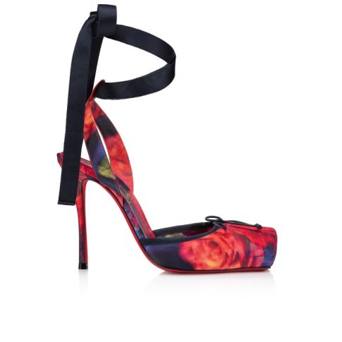 CL Cassia Lace Up 100Mm Strappy Pumps Roses Printed Crepe Satin Multicolor