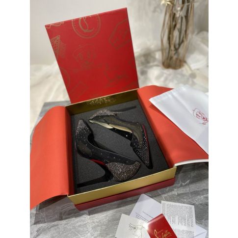 CL Follies Strass Pumps 100mm Glitter Black