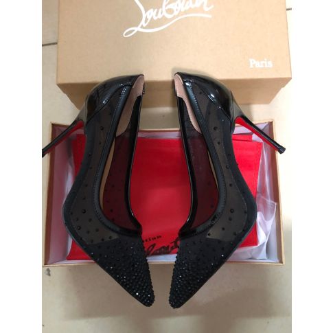 CL Follies Strass Pumps Mesh and Patent Leather Black