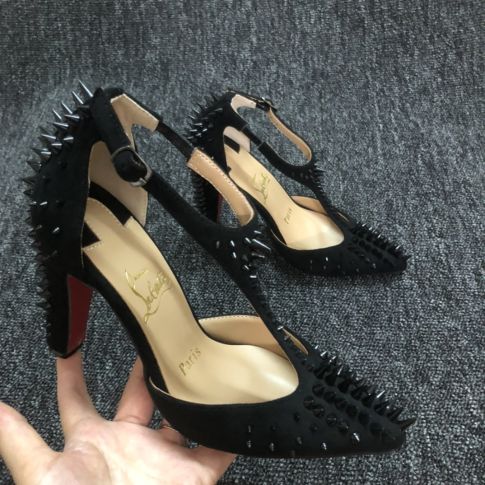 CL Goldostrap Spikes Pumps 100mm Veau Velours Black