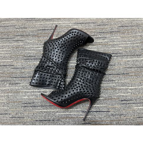 CL Guerilla Spikes Open Toe Ankle Boots 100mm Calf Leather Black