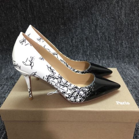 CL Pigalle Follies Pumps Patent Leather Degraloubi Printed Black White