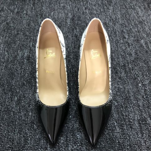 CL Pigalle Follies Pumps Patent Leather Degraloubi Printed Black White