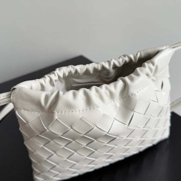 BV Small Dustbag 21cm White Intrecciato Calfskin Leather