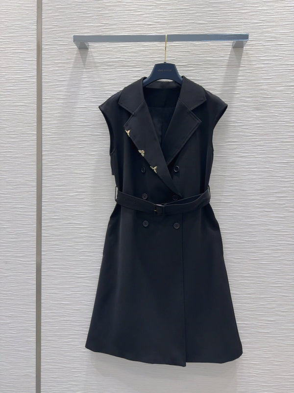 LV 25 Versatile Vest Jacket Black Beige Polyester