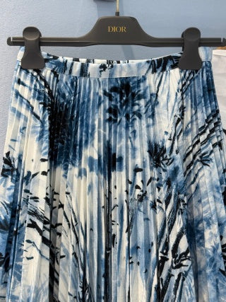 CD 25 Pleated Long Skirt Blue mix Black Cotton