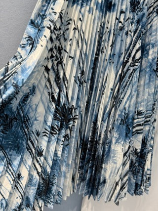 CD 25 Pleated Long Skirt Blue mix Black Cotton