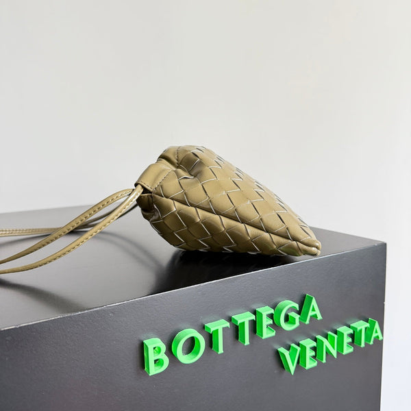 BV Small Dustbag 21cm Travertine Intrecciato Calfskin Leather