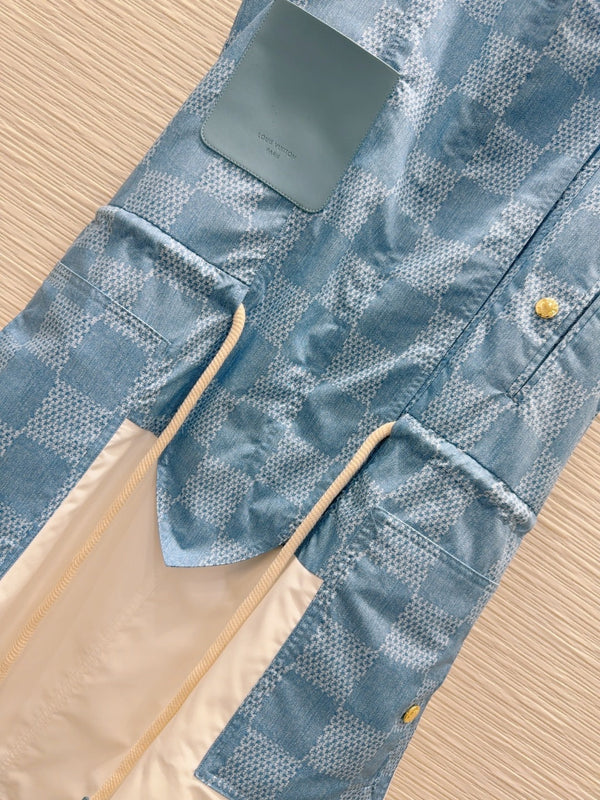 LV 25 Checkered Shirt With Pocket Dynamic Dress White Blue Polyester