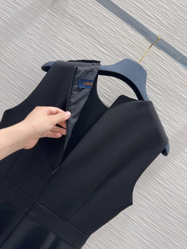 LV 25 Irregular Vest Dress Black Beige Cotton Poliester