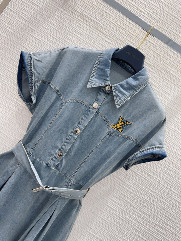LV 25 Luxury Denim Dress Blue Smoky Blue Cotton