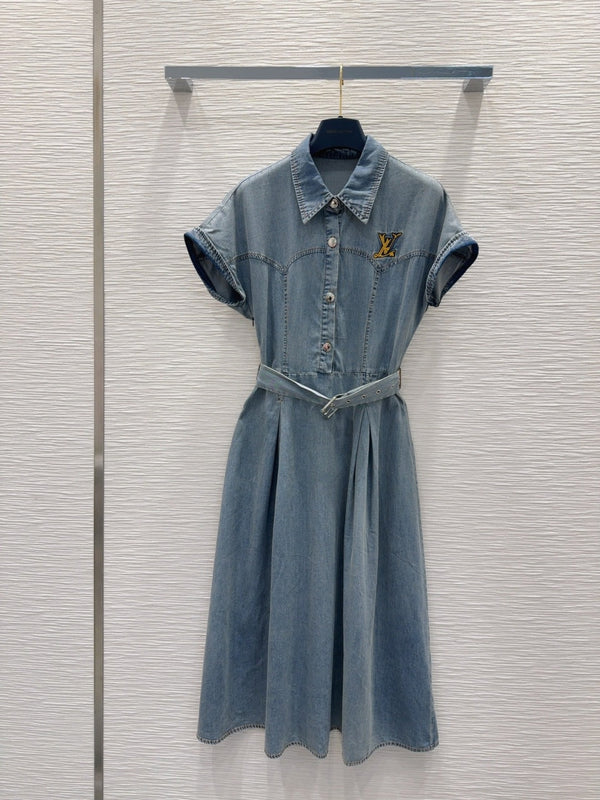 LV 25 Luxury Denim Dress Blue Smoky Blue Cotton