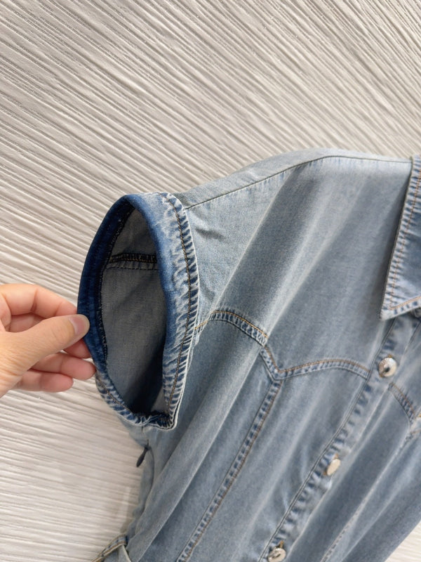 LV 25 Luxury Denim Dress Blue Smoky Blue Cotton