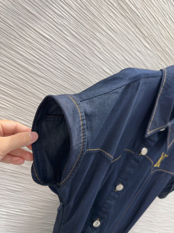 LV 25 Luxury Denim Dress Blue Smoky Blue Cotton