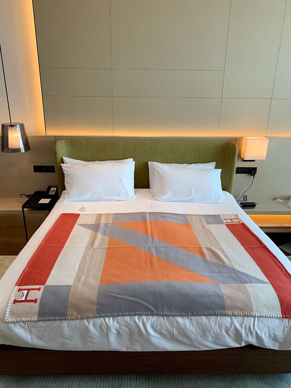 HM Drapeau Blanket Terracotta and Grey Wool Cashmere