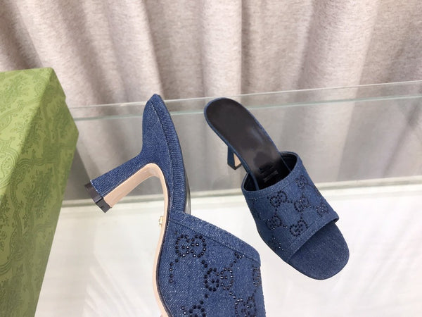 SANDALI CON TACCO ALTO GG E DECORAZIONI DOPPIA G