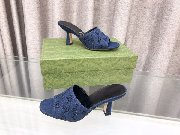 SANDALI CON TACCO ALTO GG E DECORAZIONI DOPPIA G