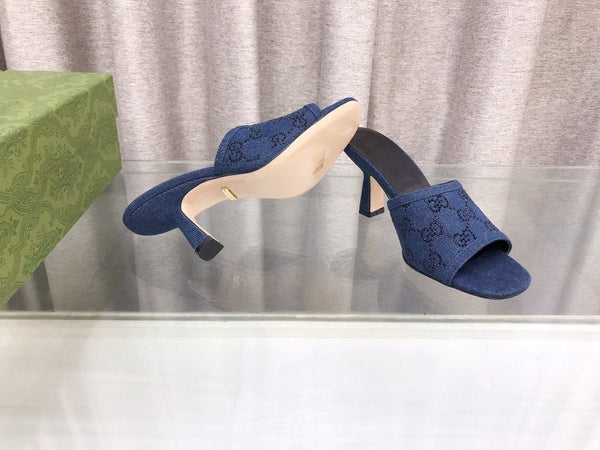 SANDALI CON TACCO ALTO GG E DECORAZIONI DOPPIA G