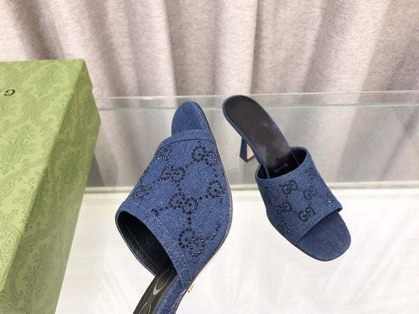 SANDALI CON TACCO ALTO GG E DECORAZIONI DOPPIA G