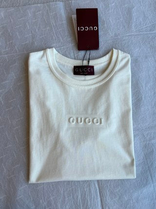 Gucci 25 Three-dimensional Embossed Letter Short-sleeved Top Cotton