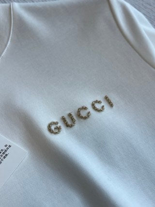 Gucci 25 Embossed Letter Short Sleeves T-shirt Cotton