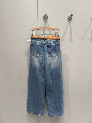 Pantaloni in denim dritti a triangolo Prada 25 con cintura in cotone 210377