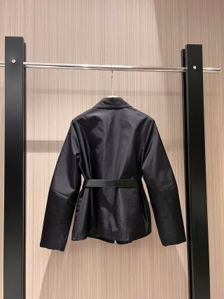 Prada Belted Jackets Black and White Poliamide