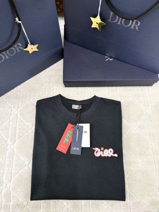 CD 25 Snake-shaped Letter Embroidered Short Sleeves T-shirt Cotton