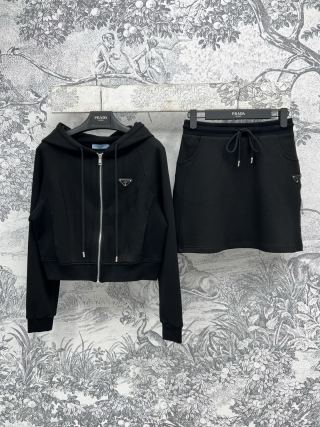 Prada 25 Hooded Jacket and Skirt set Black and Gray Cotton