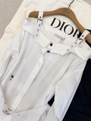 CD 25 Off-shoulder Shirt Dress Black White Cotton