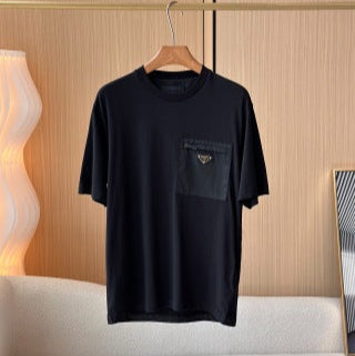 Prada Short Sleeves with Pocket Triangle Logo T-shirt Black Cotton